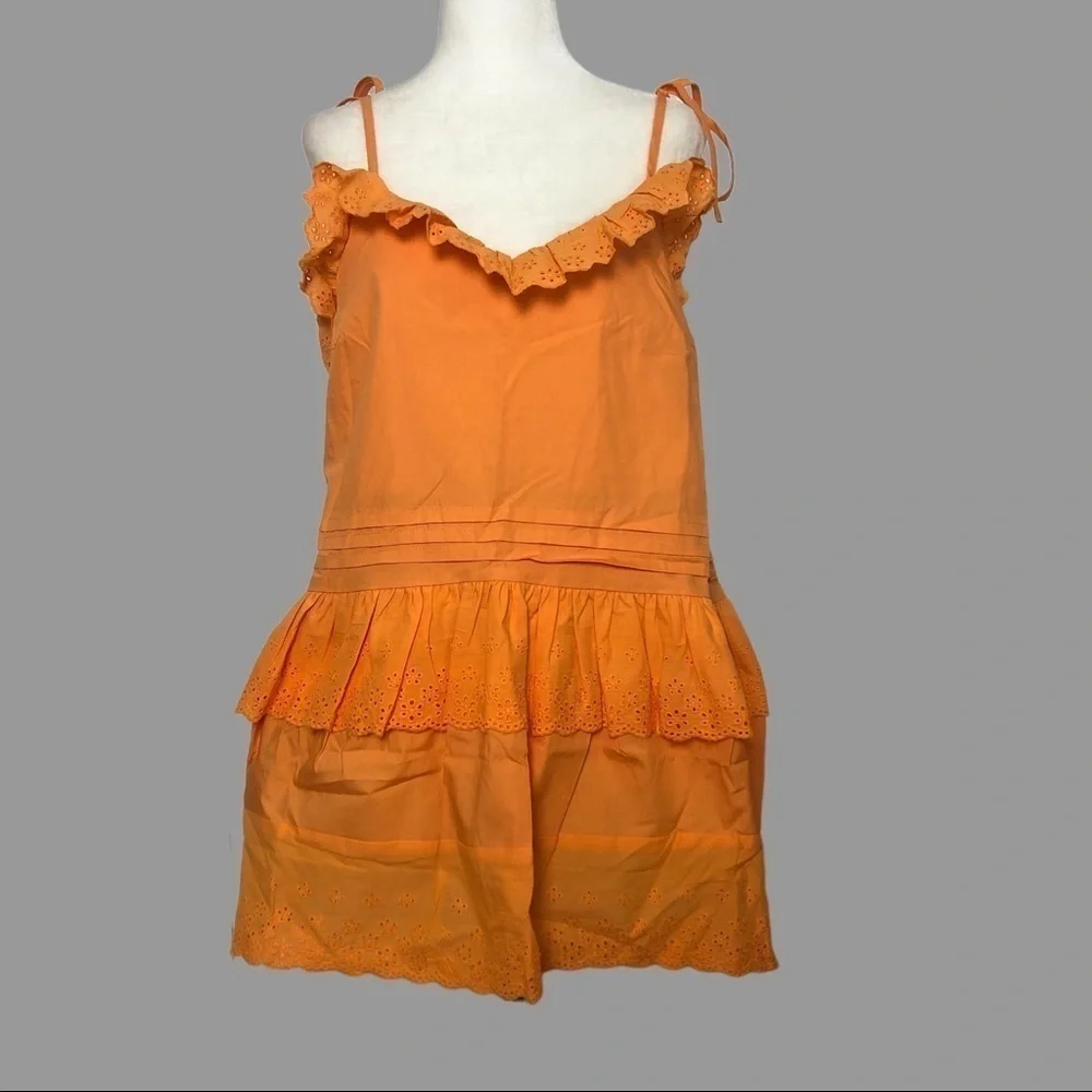 ❤️ S ❤️ NWT Anthro Top Ruffled Eyelet Trim Tie Straps Tank Bows - Picture 1 of 8